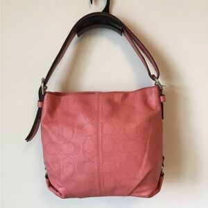 COACH Signature C Perforated Leather Convertible Crossbody Shoulder Hobo Bag